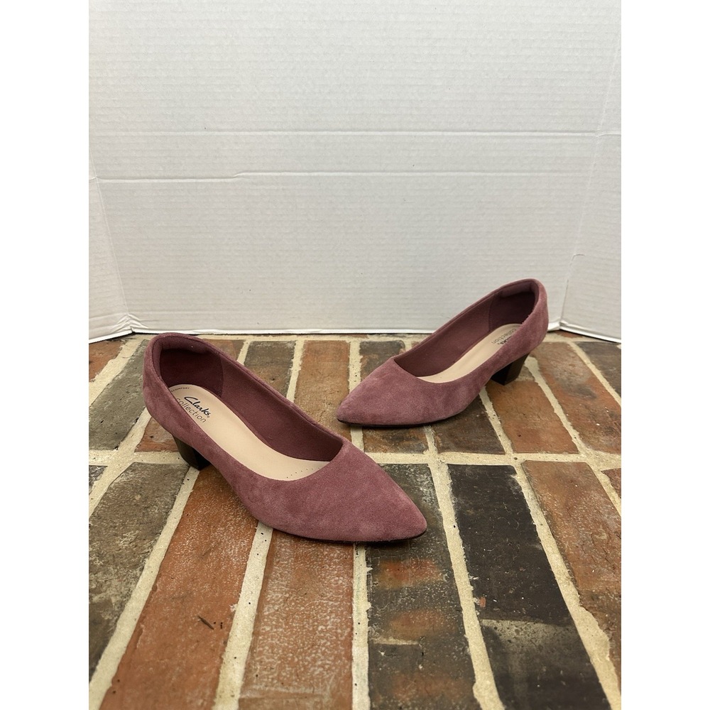 CLARKS TERESA STEP DARK ROSE PUMPS‎ SUEDE POINTED TOE PINK SHOES WOMEN'S 9.5 - Picture 2 of 7